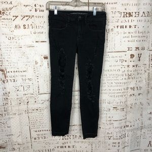American Eagle Black Distressed Cropped Jegging